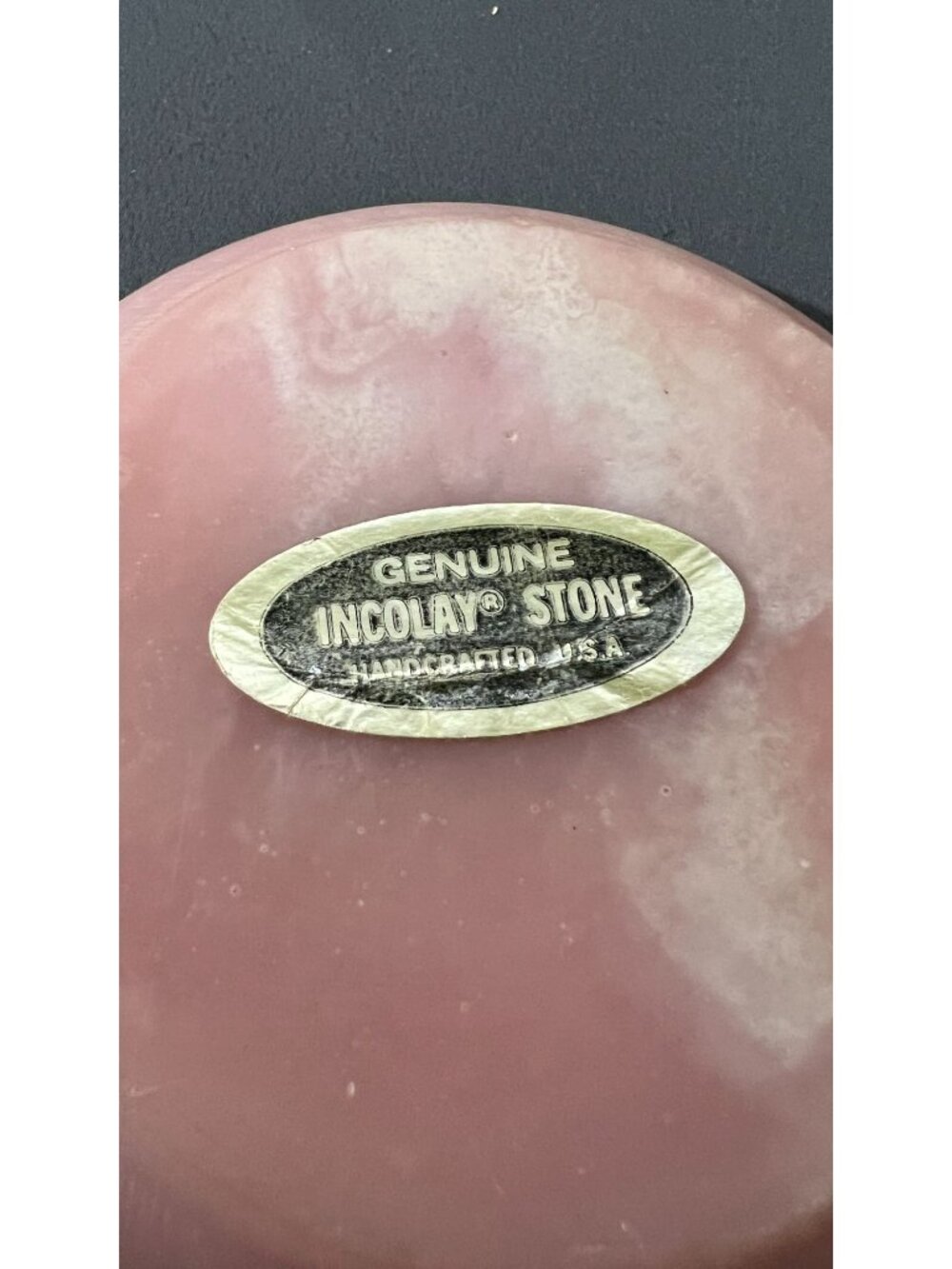 Genuine Incolay Stone Plate Handcrafted USA Pink White ’75 - Picture 4 of 4